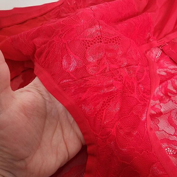 5X 28W Torrid Red Shimmer Lace  Mid Rise Brief Removeable Garter Panty Lingerie - Picture 7 of 9